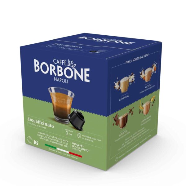 DECAFFEINATO BORBONE – 16 capsules compatibles avec les machines Nescafé®️ DOLCE GUSTO®️